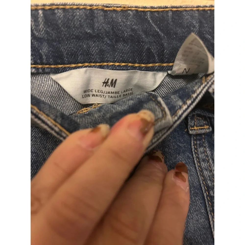 H&M Cargo Jeans Kids Size 14 Blue Excellent Wide Leg Low Waist Utilitarian Denim